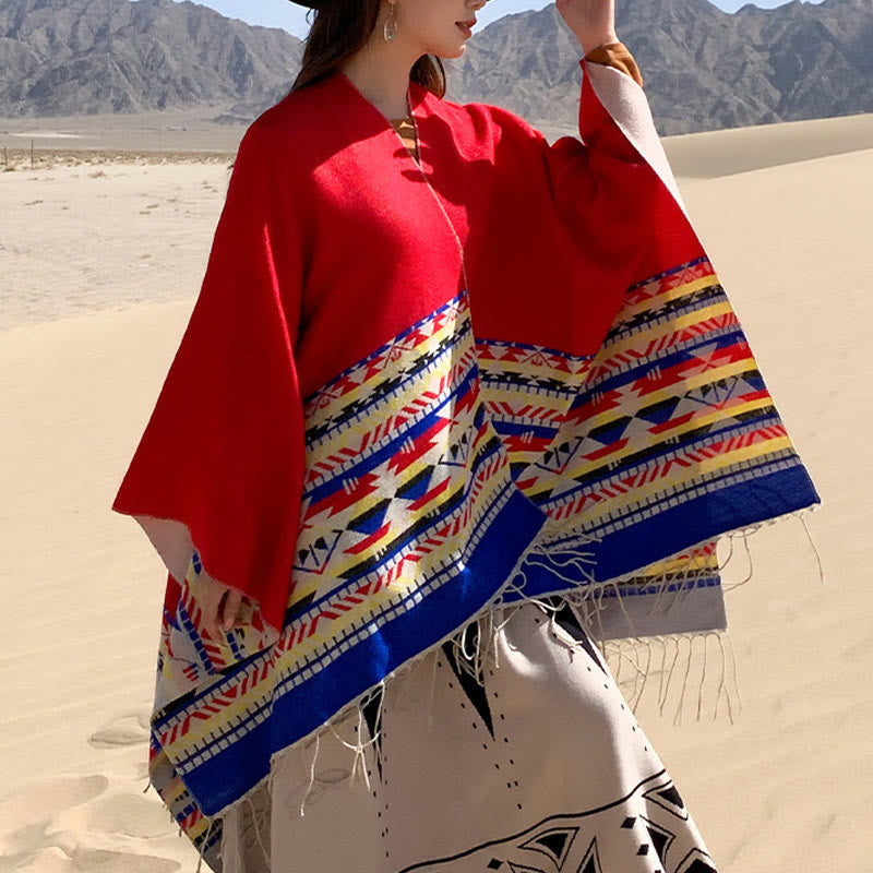 Chal con borlas y diseño geométrico de rombos tibetanos con Buddha Stones para otoño e invierno, cálido y acogedor