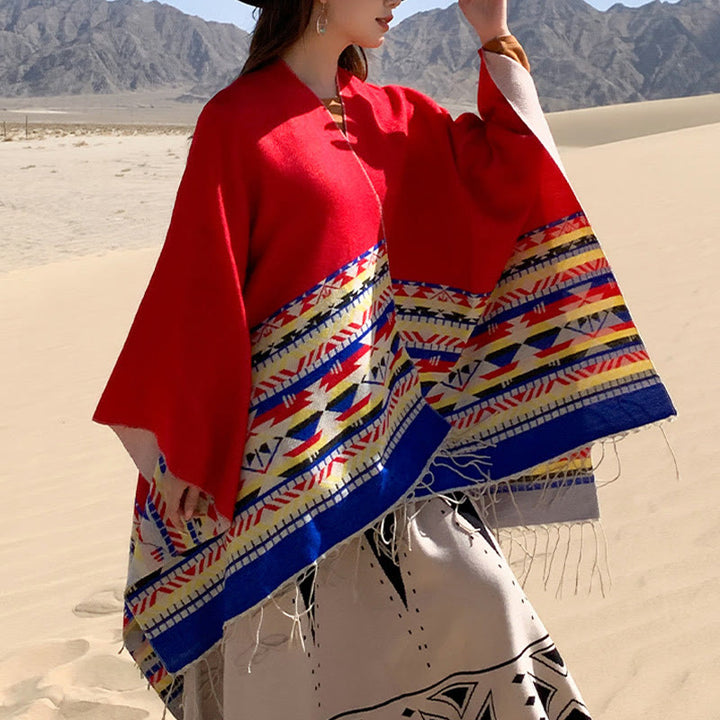 Chal con borlas y diseño geométrico de rombos tibetanos con Buddha Stones para otoño e invierno, cálido y acogedor