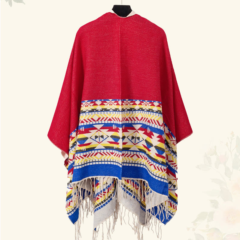 Chal con borlas y diseño geométrico de rombos tibetanos con Buddha Stones para otoño e invierno, cálido y acogedor