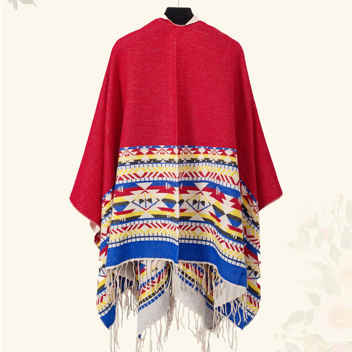 Chal con borlas y diseño geométrico de rombos tibetanos con Buddha Stones para otoño e invierno, cálido y acogedor