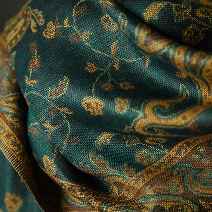 Chal con borlas y estampado de flores de anacardo tibetano con Buddha Stones para otoño e invierno, bufanda suave