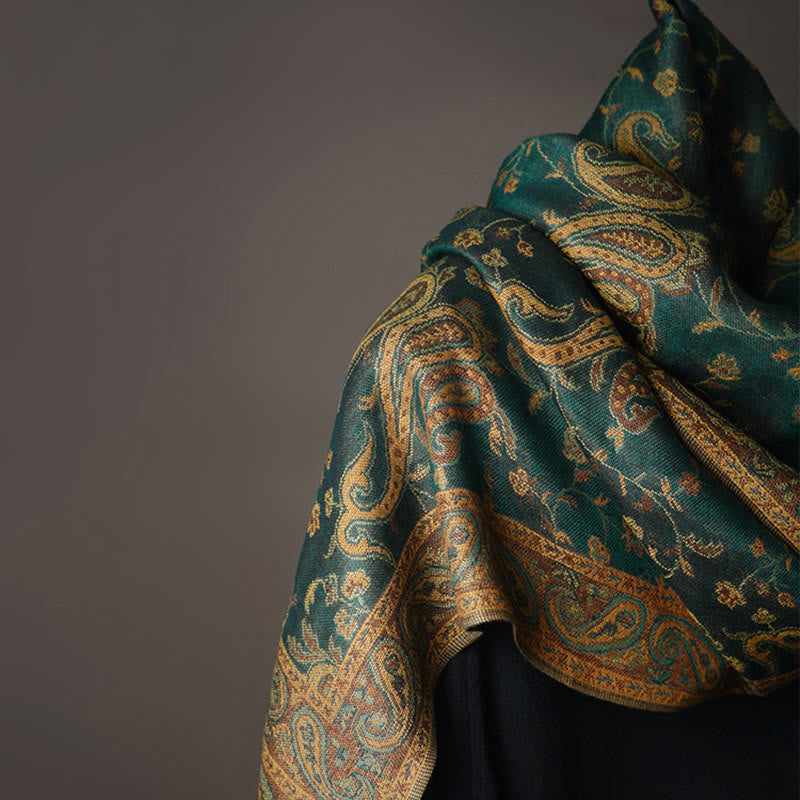 Chal con borlas y estampado de flores de anacardo tibetano con Buddha Stones para otoño e invierno, bufanda suave