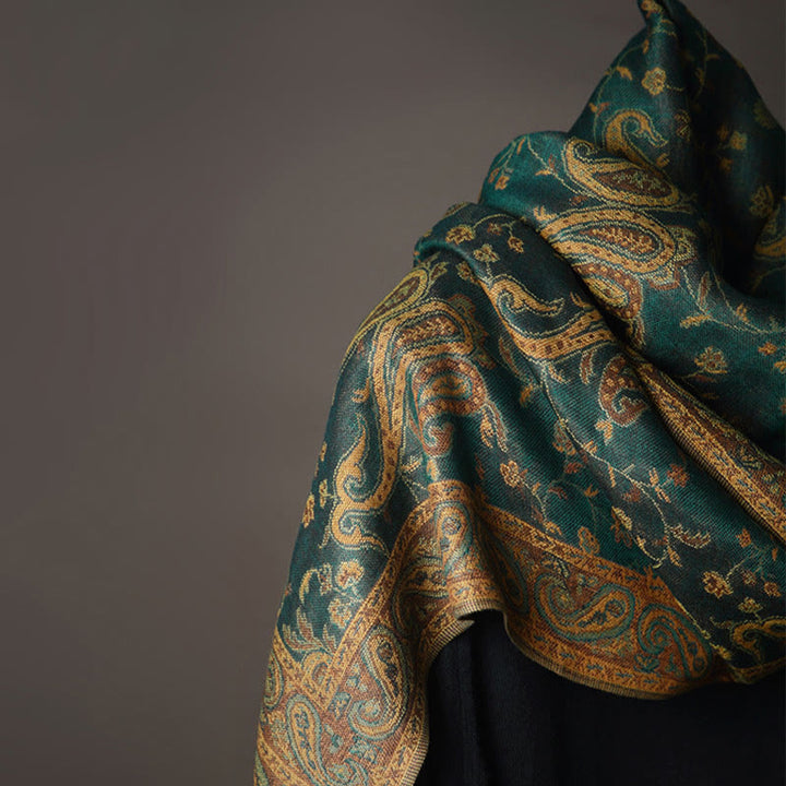 Chal con borlas y estampado de flores de anacardo tibetano con Buddha Stones para otoño e invierno, bufanda suave