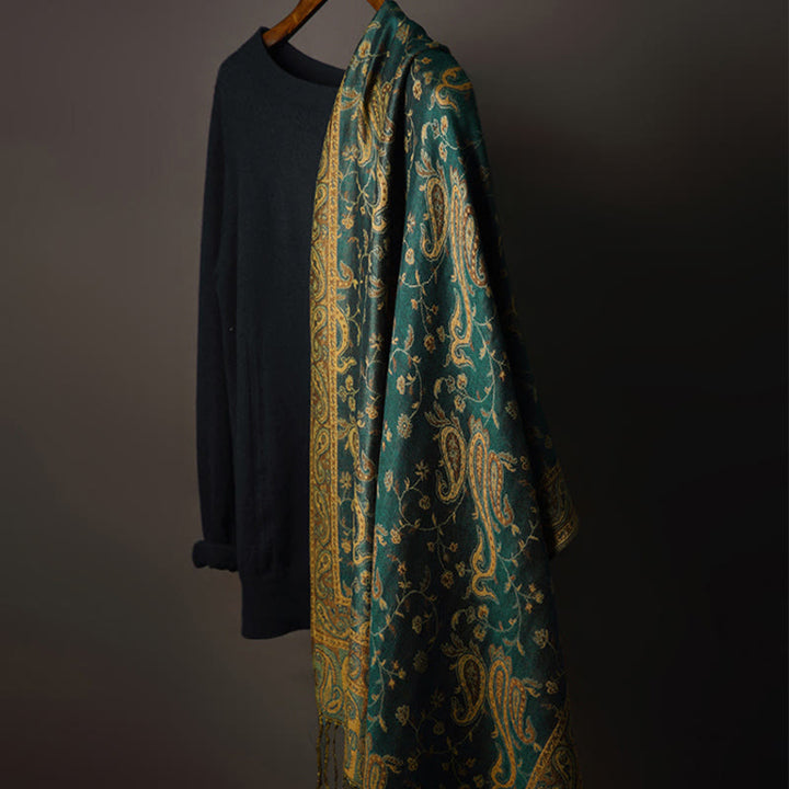 Chal con borlas y estampado de flores de anacardo tibetano con Buddha Stones para otoño e invierno, bufanda suave