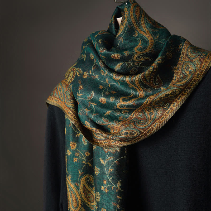 Chal con borlas y estampado de flores de anacardo tibetano con Buddha Stones para otoño e invierno, bufanda suave