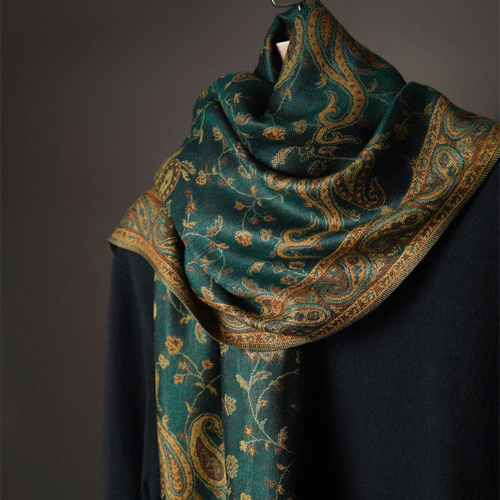 Chal con borlas y estampado de flores de anacardo tibetano con Buddha Stones para otoño e invierno, bufanda suave