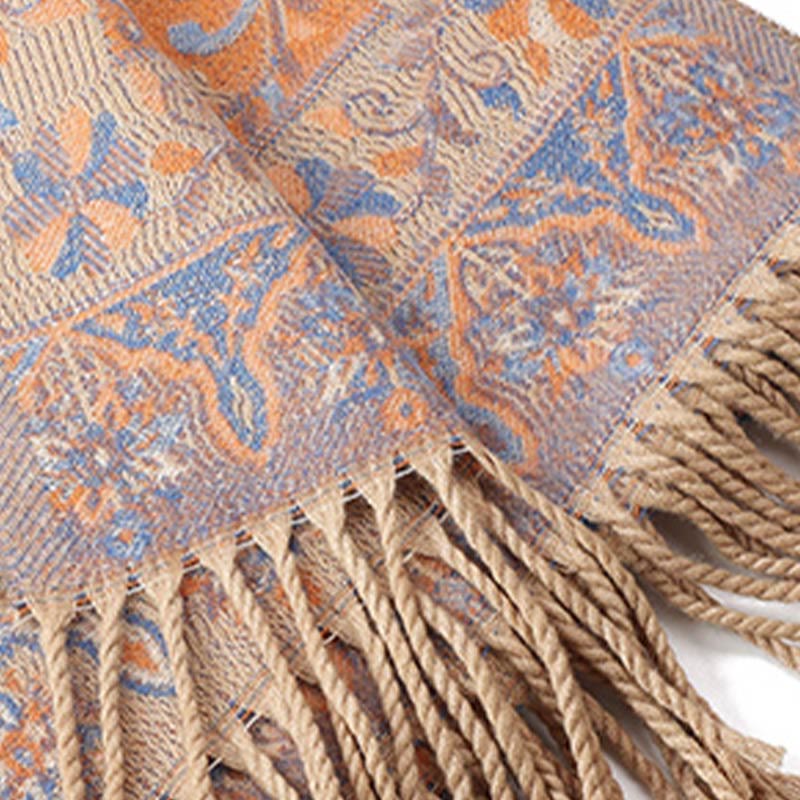 Chal de borlas con diseño de flores de anacardo tibetanas y Buddha Stones para otoño e invierno, bufanda suave