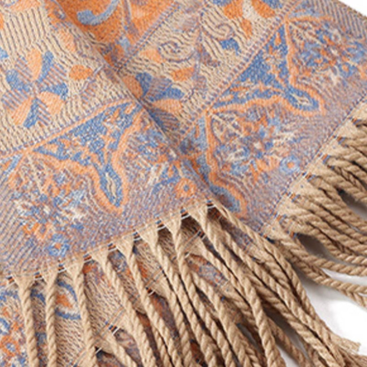 Chal de borlas con diseño de flores de anacardo tibetanas y Buddha Stones para otoño e invierno, bufanda suave