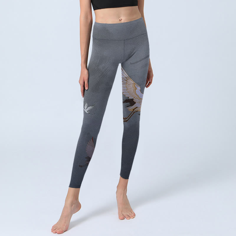 Leggings de yoga para mujer con estampado de grulla blanca, pino y piedras de Buddha Stones - image 6