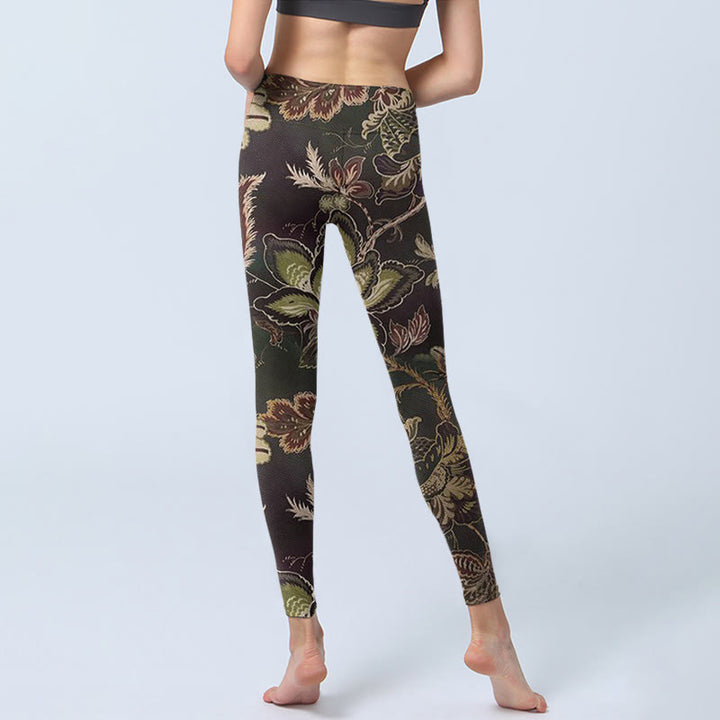 Leggings deportivos de fitness con estampado floral de oliva y Buddha Stones para mujer - image 7