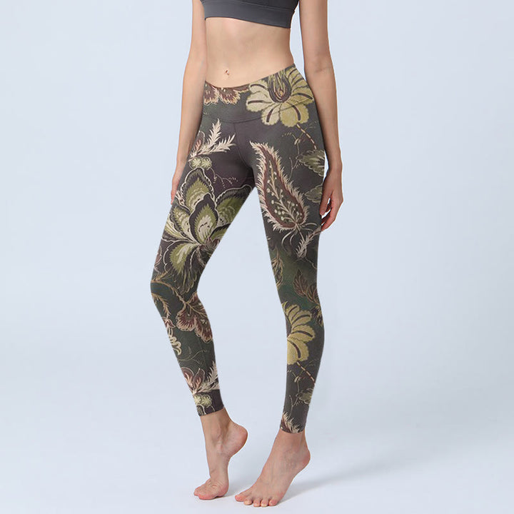 Leggings deportivos de fitness con estampado floral de oliva y Buddha Stones para mujer - Aceituna - US18,UK/AU22,EU50 (4XL) - image 1