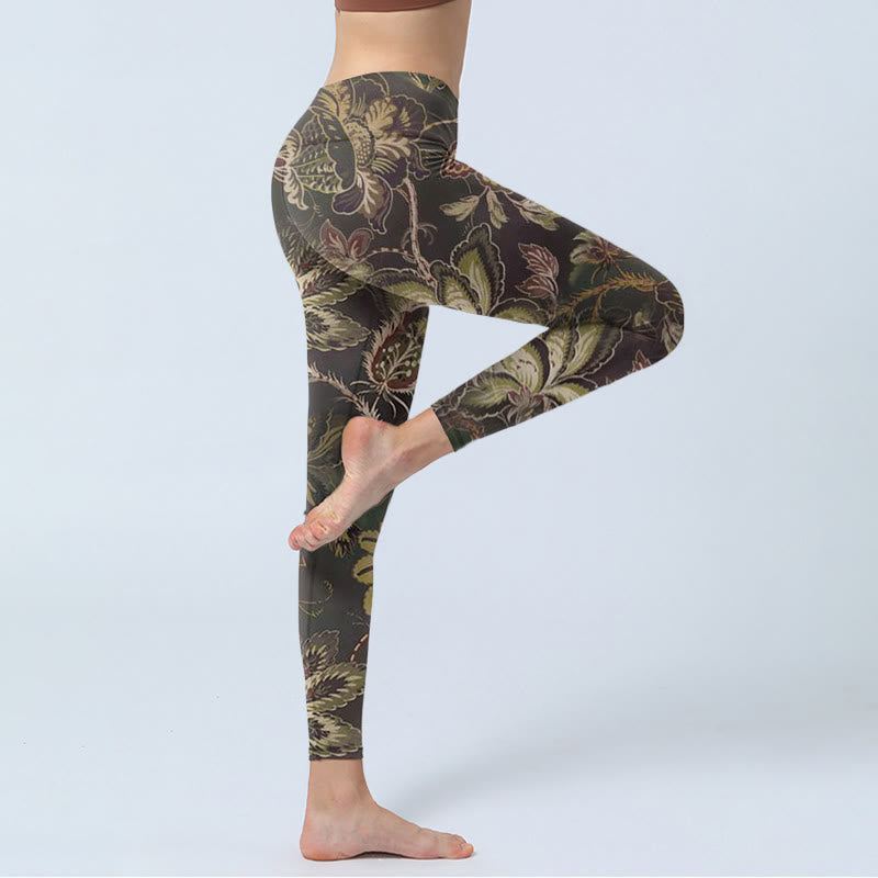 Leggings deportivos de fitness con estampado floral de oliva y Buddha Stones para mujer - image 4
