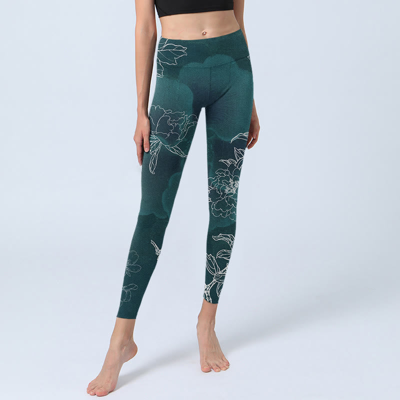 Leggings de fitness para gimnasio con estampado de flores, peonías, urracas y mariposas y Buddha Stones para mujer - image 6