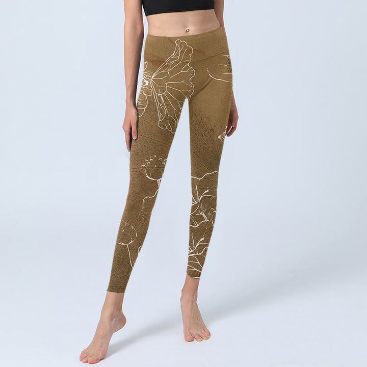 Leggings de fitness para gimnasio con estampado de hojas, flores de loto, vara de oro y piedras de Buddha Stones para mujer - image 6