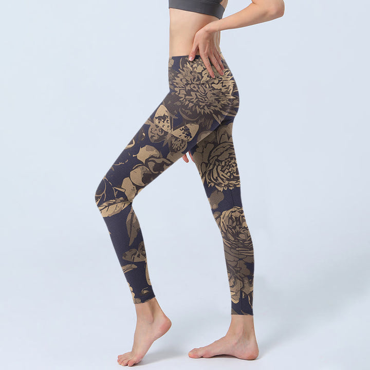Leggings de fitness para gimnasio con estampado de flores de peonía , Buddha Stones para mujer - image 3