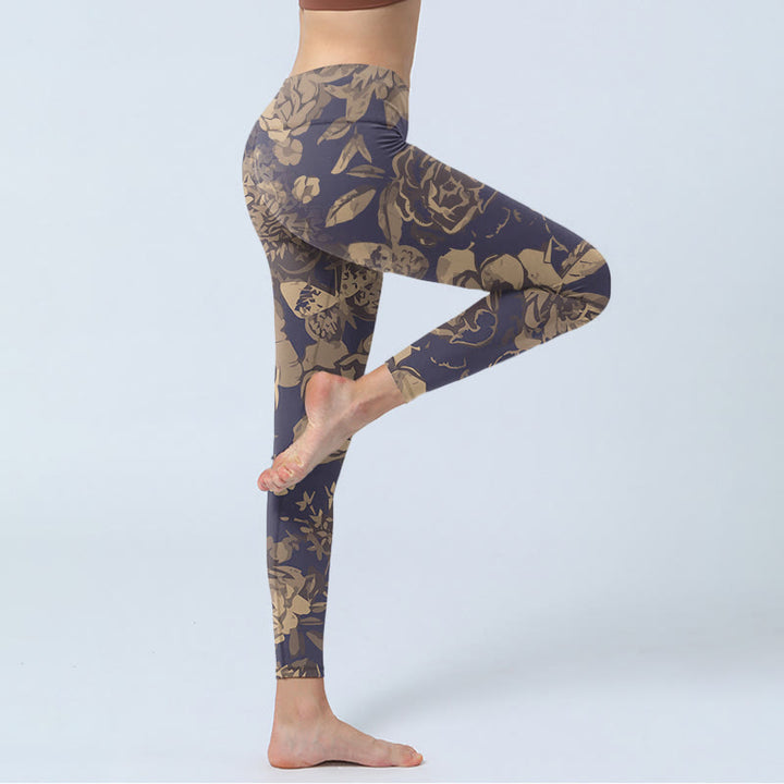 Leggings de fitness para gimnasio con estampado de flores de peonía , Buddha Stones para mujer - image 4