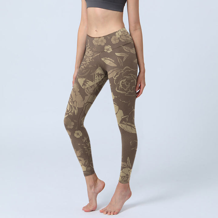 Leggings de fitness para gimnasio con estampado de flores de peonía , Buddha Stones para mujer - Caqui oscuro - US18,UK/AU22,EU50 (4XL) - image 9