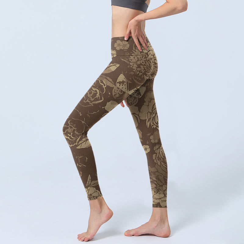 Leggings de fitness para gimnasio con estampado de flores de peonía , Buddha Stones para mujer - image 11
