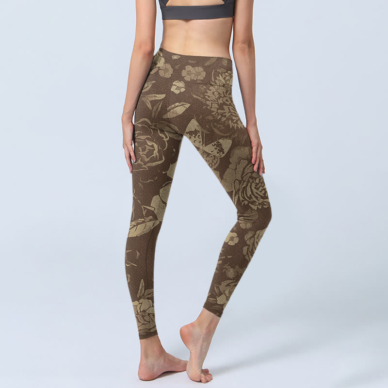 Leggings de fitness para gimnasio con estampado de flores de peonía , Buddha Stones para mujer - image 13