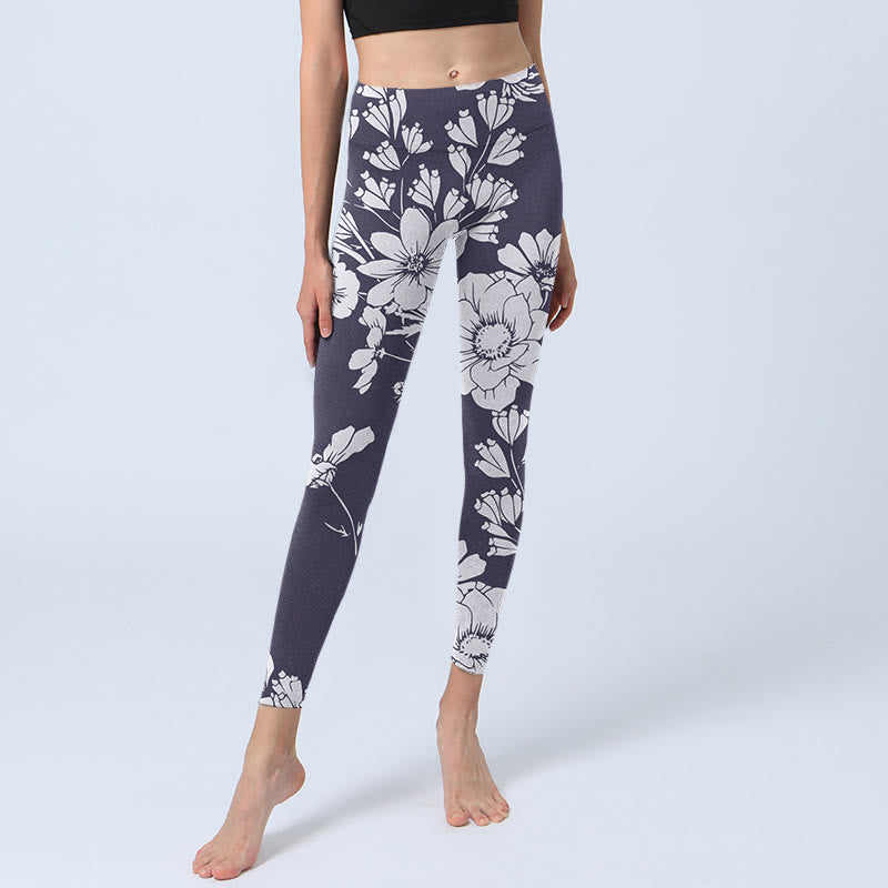 Leggings deportivos de fitness con estampado de flores y Buddha Stones para mujer - image 6