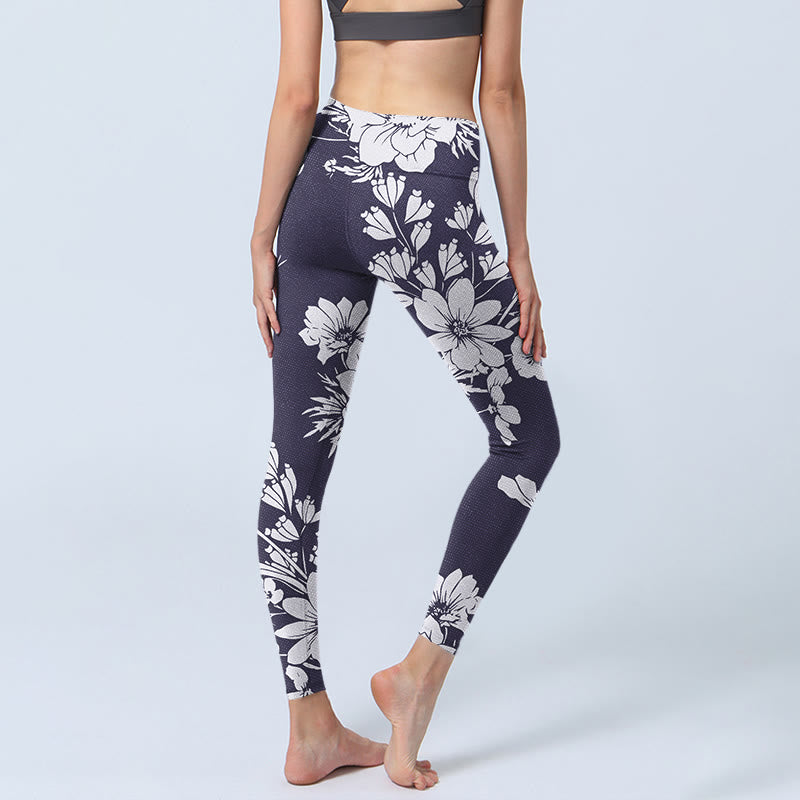 Leggings deportivos de fitness con estampado de flores y Buddha Stones para mujer - image 5