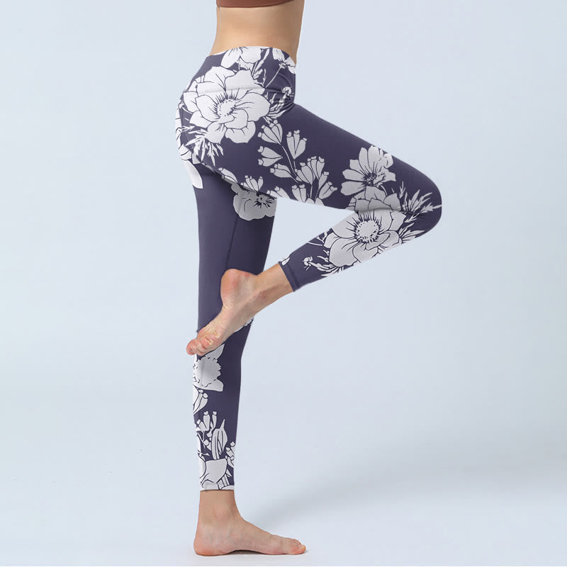 Leggings deportivos de fitness con estampado de flores y Buddha Stones para mujer - image 4