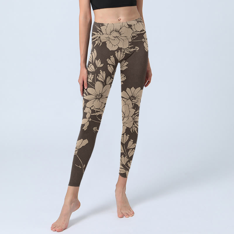 Leggings deportivos de fitness con estampado de flores y Buddha Stones para mujer - image 14