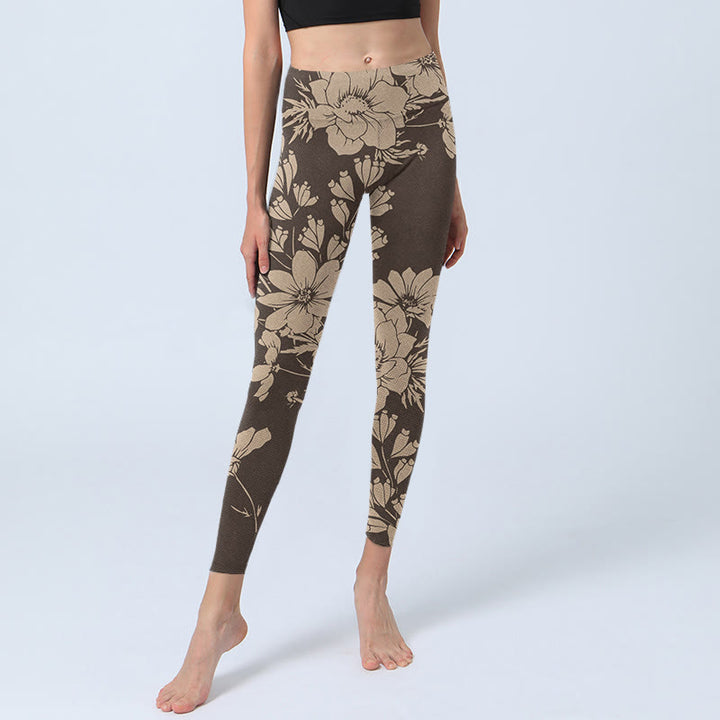 Leggings deportivos de fitness con estampado de flores y Buddha Stones para mujer - image 14