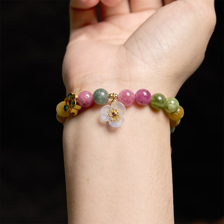 Pulsera de flor de sabiduría con turmalina y Buddha Stones