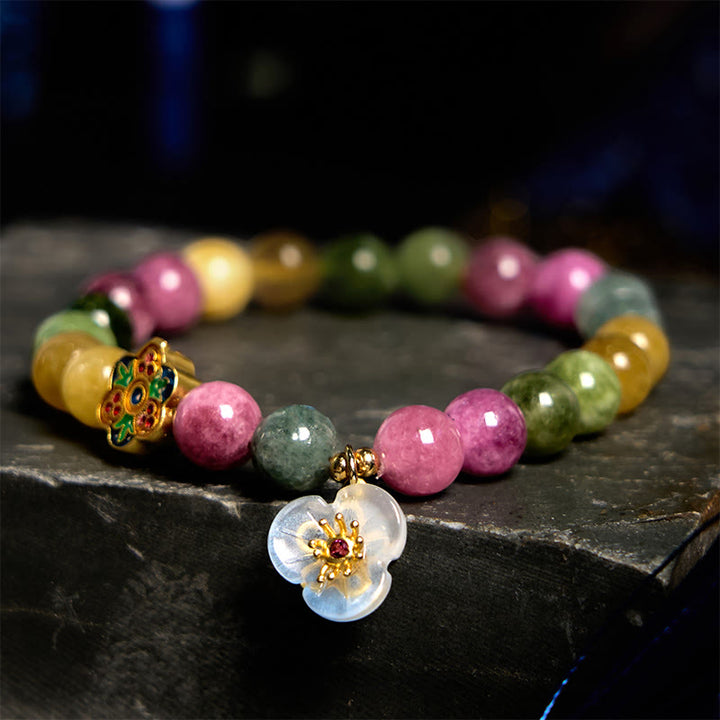 Pulsera de flor de sabiduría con turmalina y Buddha Stones