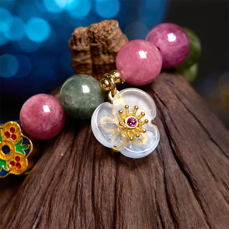 Pulsera de flor de sabiduría con turmalina y Buddha Stones