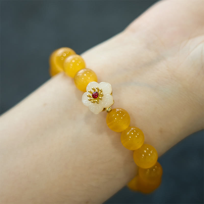 Pulsera de amor con flor de crisoberilo y ojo de gato con Buddha Stones