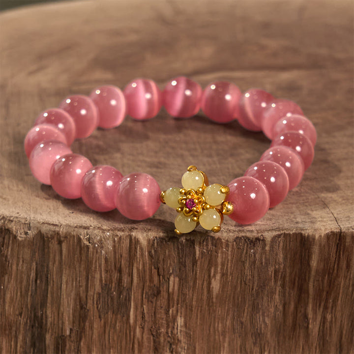Pulsera de amor con flor de crisoberilo y ojo de gato con Buddha Stones