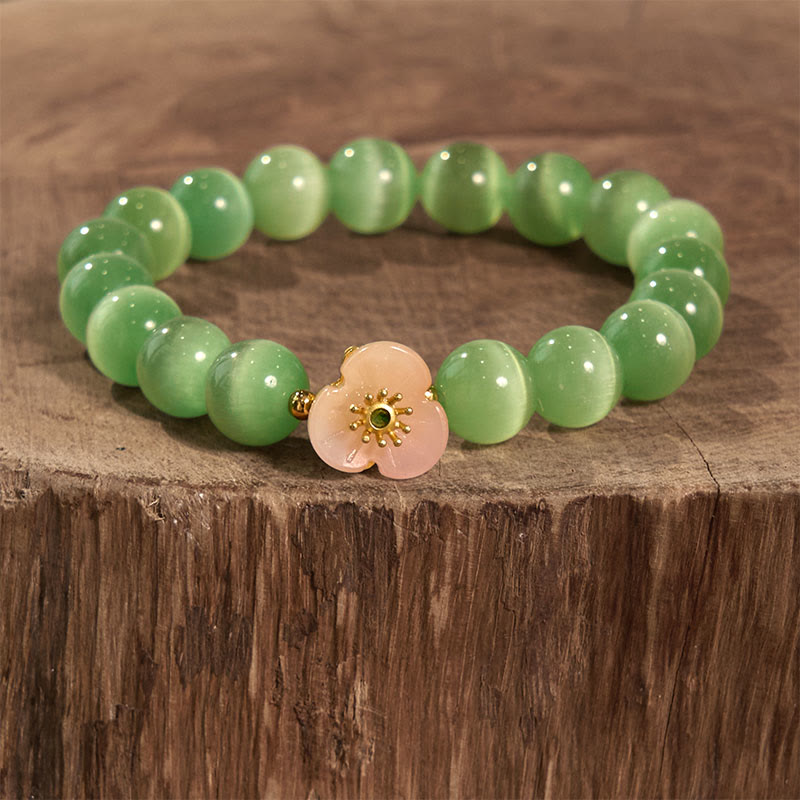 Pulsera de amor con flor de crisoberilo y ojo de gato con Buddha Stones