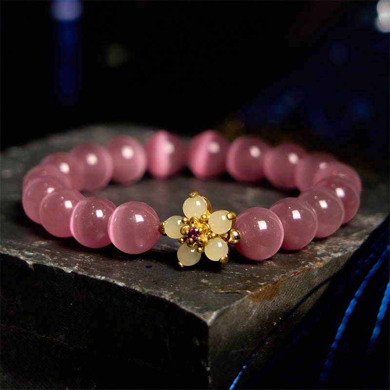 Pulsera de amor con flor de crisoberilo y ojo de gato con Buddha Stones