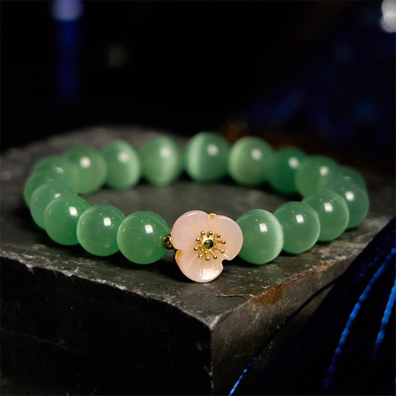 Pulsera de amor con flor de crisoberilo y ojo de gato con Buddha Stones