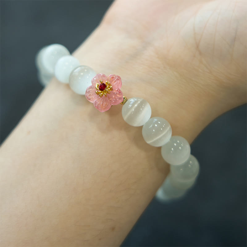 Pulsera de amor con flor de crisoberilo y ojo de gato con Buddha Stones