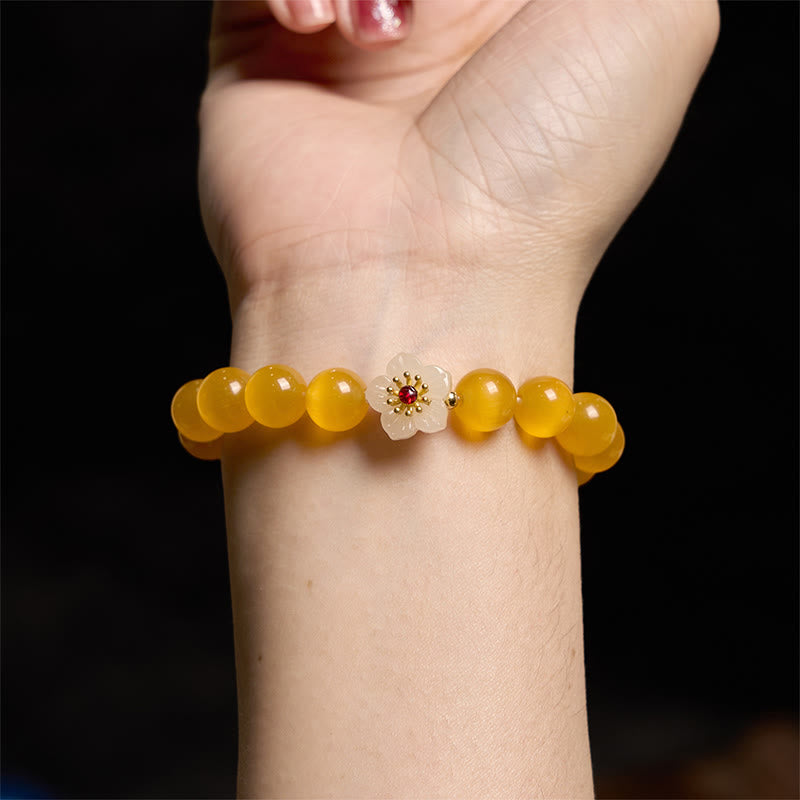 Pulsera de amor con flor de crisoberilo y ojo de gato con Buddha Stones