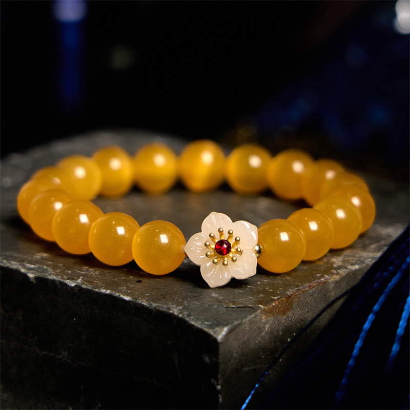 Pulsera de amor con flor de crisoberilo y ojo de gato con Buddha Stones