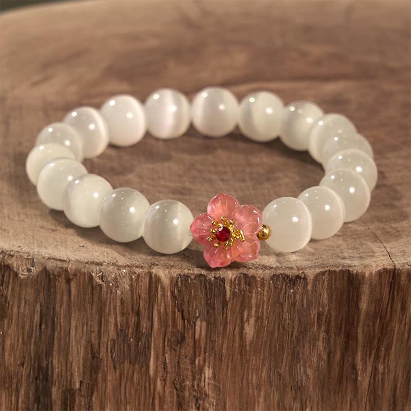 Pulsera de amor con flor de crisoberilo y ojo de gato con Buddha Stones