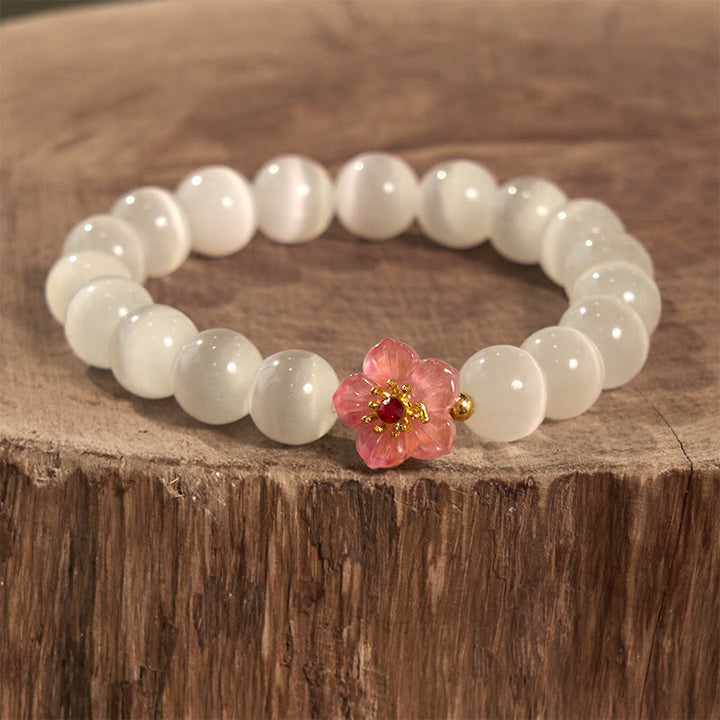 Pulsera de amor con flor de crisoberilo y ojo de gato con Buddha Stones