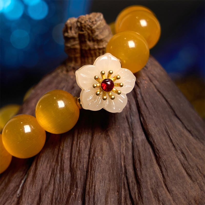 Pulsera de amor con flor de crisoberilo y ojo de gato con Buddha Stones