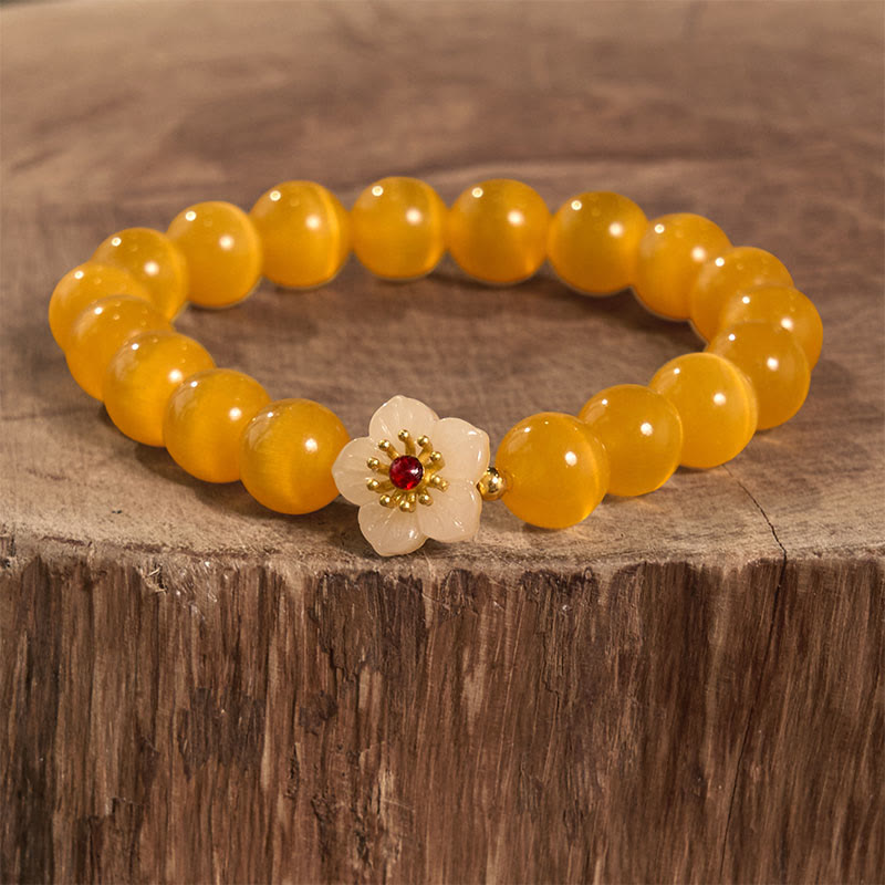Pulsera de amor con flor de crisoberilo y ojo de gato con Buddha Stones