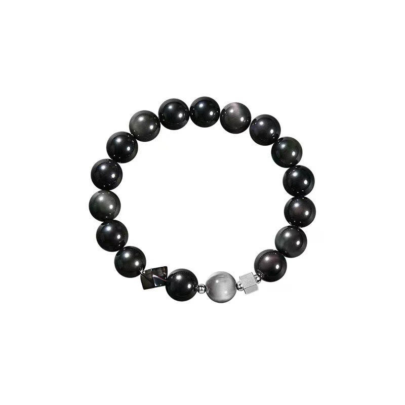 Pulsera de fuerza con obsidiana negra, ojo de águila y obsidiana dorada con brillo y ojo de tigre