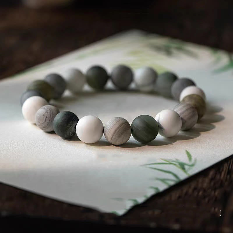 Pulsera de bendición con Buddha Stones, turquesa blanca, jaspe Picasso y calcita verde