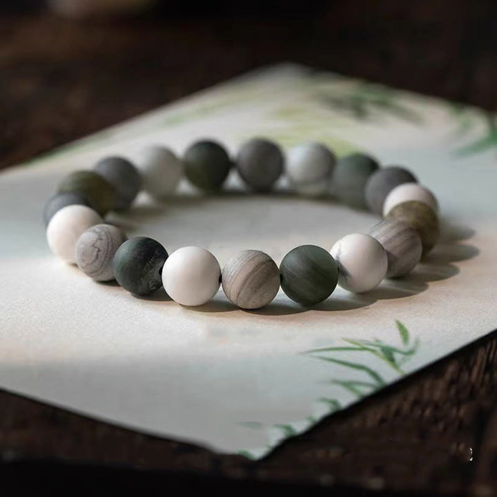 Pulsera de bendición con Buddha Stones, turquesa blanca, jaspe Picasso y calcita verde