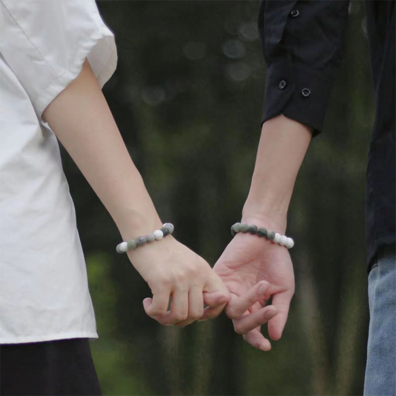 Pulsera de bendición con Buddha Stones, turquesa blanca, jaspe Picasso y calcita verde