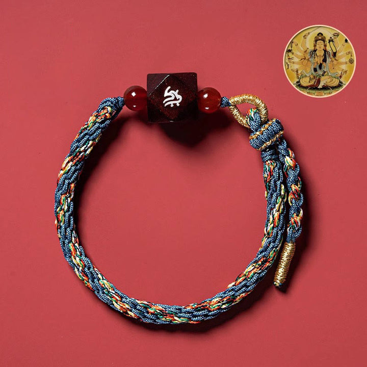 Pulsera de protección con hilo rojo de sándalo rojo y hojas pequeñas de Buda natal con Buddha Stones del zodíaco chino