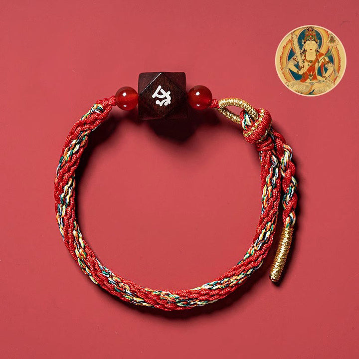 Pulsera de protección con hilo rojo de sándalo rojo y hojas pequeñas de Buda natal con Buddha Stones del zodíaco chino