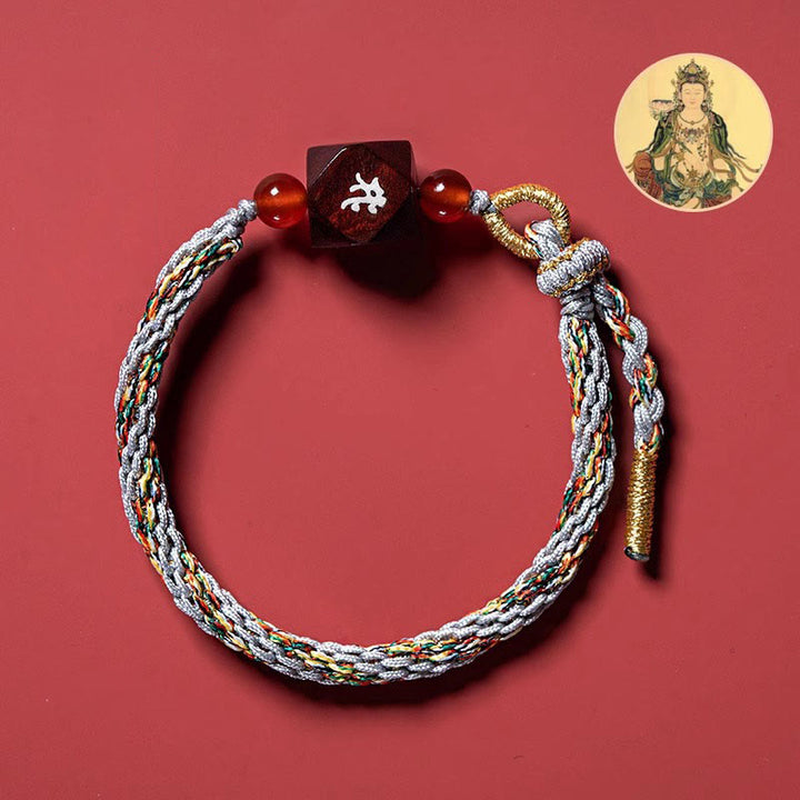 Pulsera de protección con hilo rojo de sándalo rojo y hojas pequeñas de Buda natal con Buddha Stones del zodíaco chino